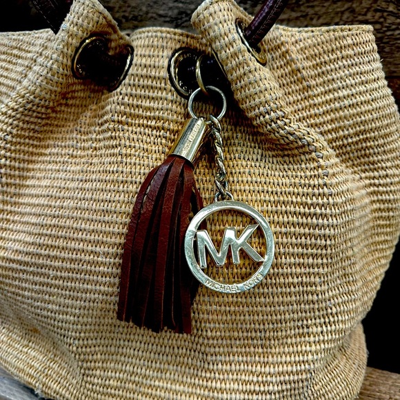 Michael Kors Straw Tote with Leather Handles & Tassel Charm - Picture 2 of 10
